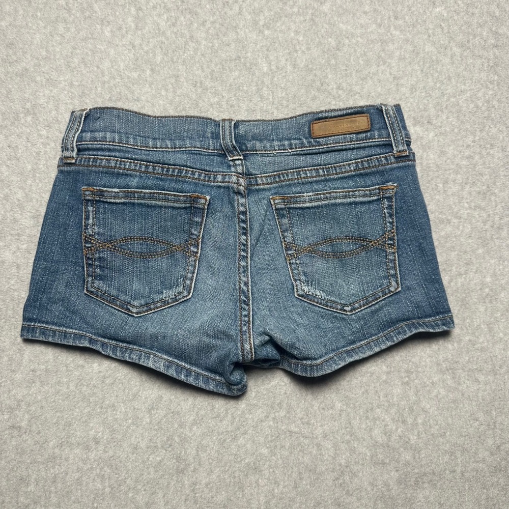 Y2K Abercrombie & Fitch Womens Sz 0 Blue Denim Low Rise Distressed Mini Shorts - Picture 4 of 8